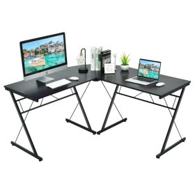 59 Inches L-Shaped Corner Desk Computer Table for Home Office Study Workstation (Color: BLACK)