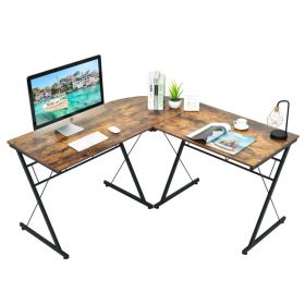 59 Inches L-Shaped Corner Desk Computer Table for Home Office Study Workstation (Color: Brown)